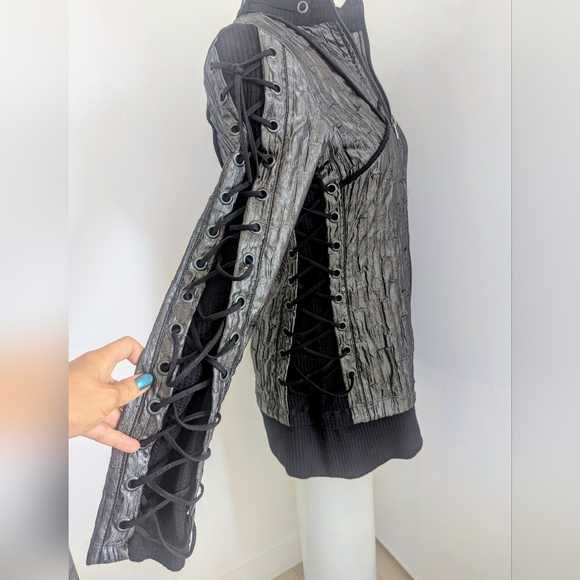 SALVAGE Edgy Metallic Lace Up Jacket; Size M - Picture 5 of 13